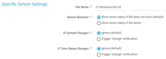 Specific Sensor Settings Specific Sensor Settings